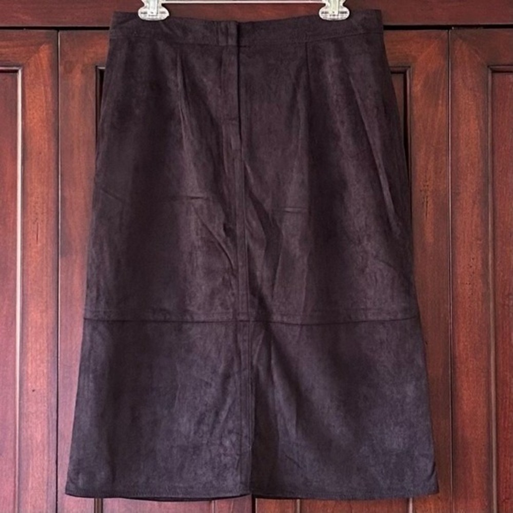 JUSTFAB Womens Size Large Black Faux Suede Skirt Midi Knee Length Front Slit Y2K - Picture 5 of 14